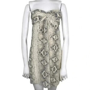 {Jay Godfrey} Cream and Grey Snake Print Strapless Dress
